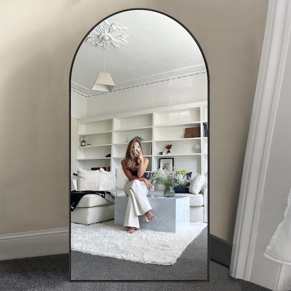 32 in. W. x 71 in. H Oversized Aluminum Alloy Arch Full Length Black Wall Mounted/Standing Mirror Floor Mirror