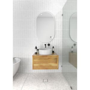22 in. W x 36 in. H Stainless Steel Framed Pill Shape Bathroom Vanity Mirror in White