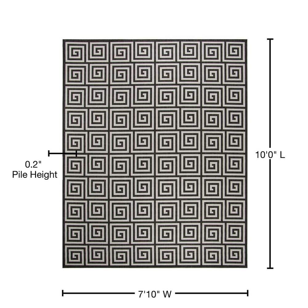 Light Grey and Charcoal Geometric 8' x 10' Synthetic Area Rug