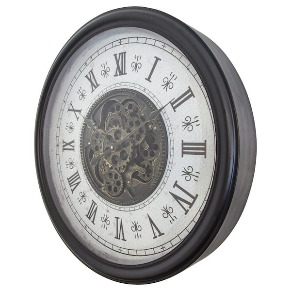 Yosemite Home Decor off-White and Black 23-Inch Round Gear Clock