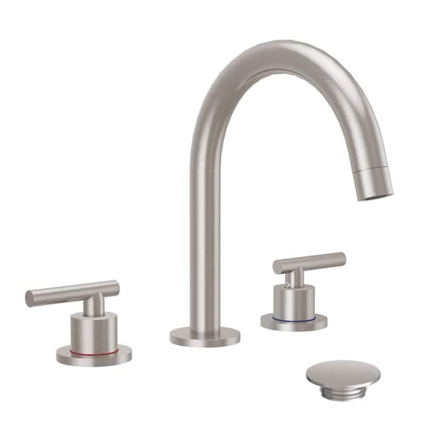 8 in. Widespread Double Handle High-Arc Bathroom Faucet Water-Saving with Drain Kit in Brushed Nickel