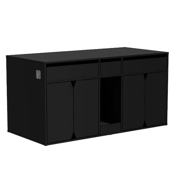 FUFU&GAGA Wooden Double Hidden Litter Box Furniture w/4 Doors and Litter Filter, Black Cat Washroom with Storage Space for 2 Cats