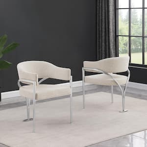 Rory Cream Boucle Fabric Dining Chair Set of 2 with Chrome Base