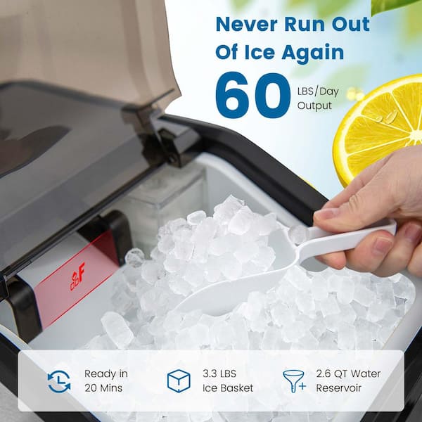 Costway Countertop Nugget Ice Maker 60lbs/Day with 2 Ways Water Refill &  Self-Cleaning F1W-10N255U1-SL - The Home Depot