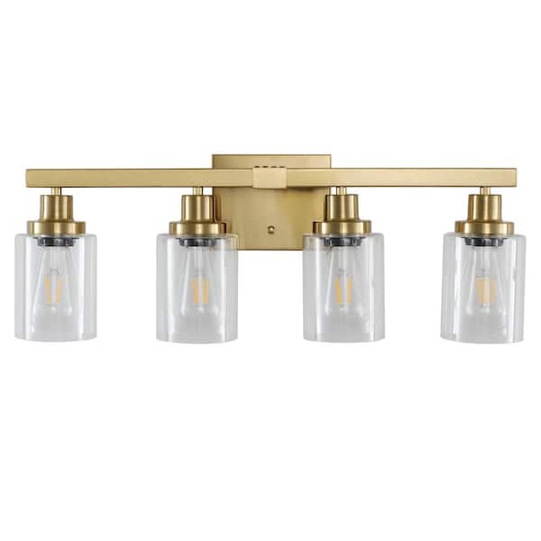 24.2 in. 4-Light Gold Modern Bathroom Vanity Light with Clear Glass Shade