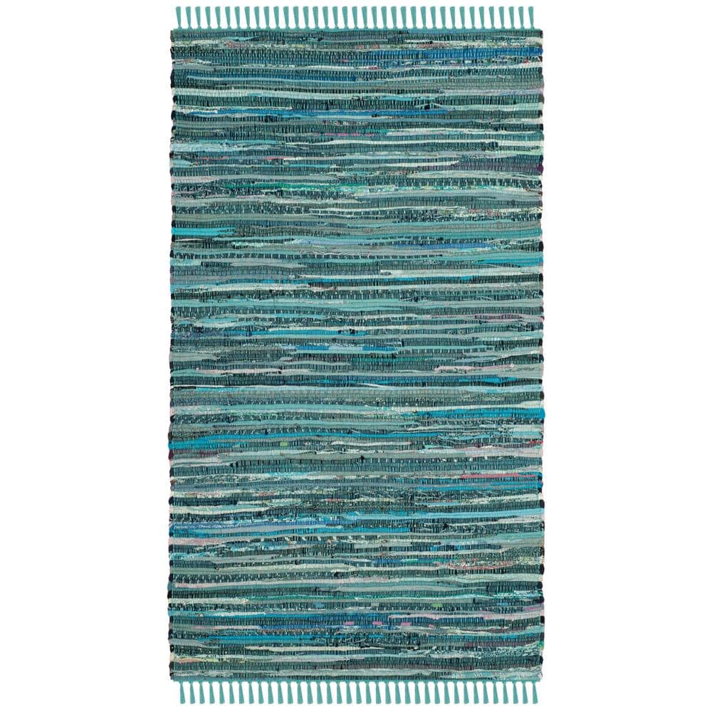 SAFAVIEH Rag Rug Turquoise/Multi Doormat 2 ft. x 3 ft. Striped Speckled ...