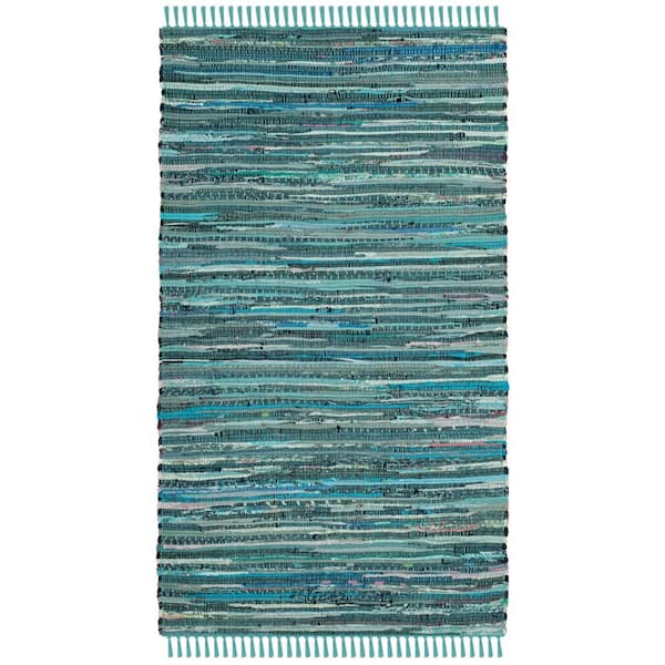 SAFAVIEH Rag Rug Turquoise/Multi Doormat 2 ft. x 3 ft. Striped Speckled Area Rug