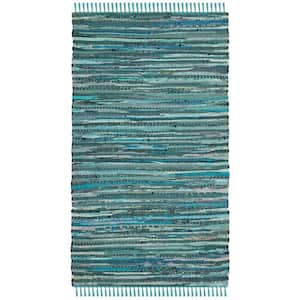Rag Rug Turquoise/Multi 3 ft. x 4 ft. Striped Speckled Area Rug