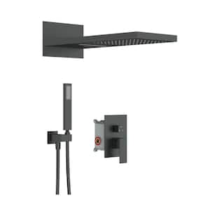 22 in. High Pressure Wall Mount Shower System Set with Rectangle Head Shower and Handheld Shower in Matte Black