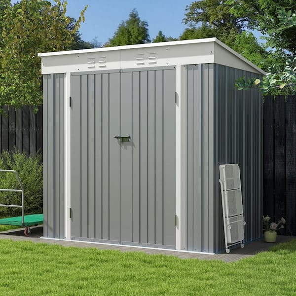6 ft. W x 4 ft. D New Designed Outdoor Storage Brown Metal Shed with Sloping Roof and Lockable Door in Gray(25 sq. ft.)