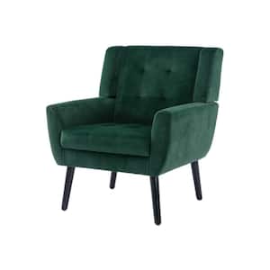 Retro Green Soft Velvet Ergonomics Accent Chair with Armrest, Upholstered Armchair Reading Side Chair for Living Room