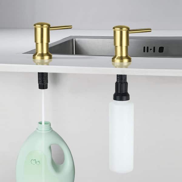 Straight Nozzle Stainless Steel Soap Dispenser in Brushed Gold