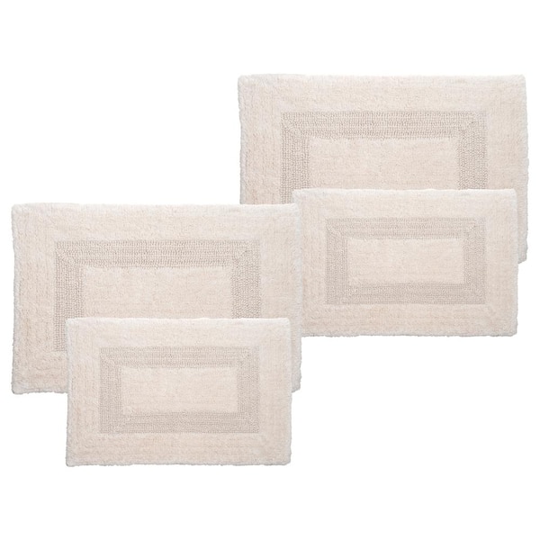 Lavish Home Ivory White 4- Piece Cotton Bathroom Mat Set