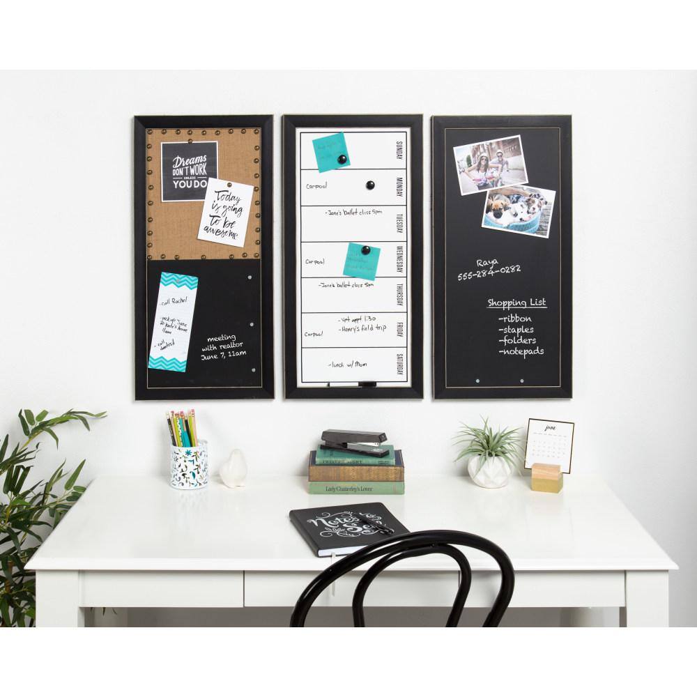 Black Framed Magnetic Chalkboard with Thin White Accent, 13 x 26