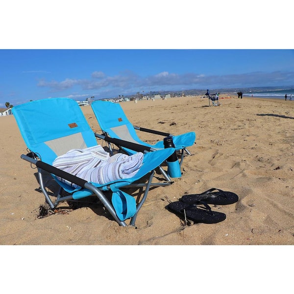 NICE C Beach Chair for Adults Low Beach Camping Folding Chair Shoulder Strap Cup Holder Steel Frame 300 lbs. Blue 1 Pack HD BEACH 1PBLU The Home Depot