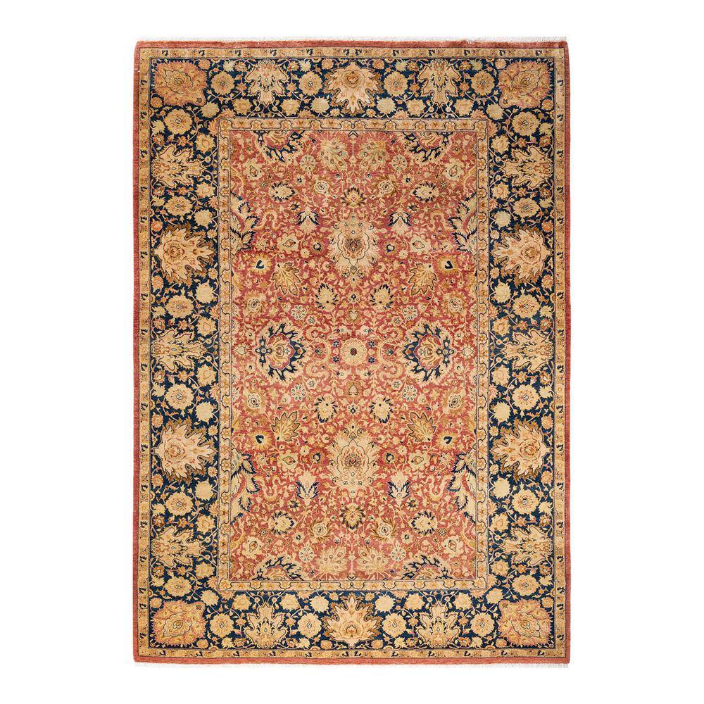 Hand-Knotted Rust and Navy Wool Oriental 8' x 10' Rug
