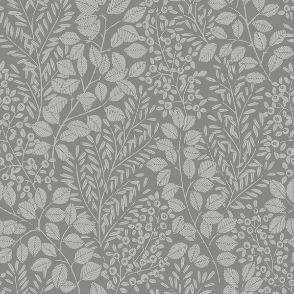 A-Street Prints Elin Grey Berry Botanical Wallpaper Sample