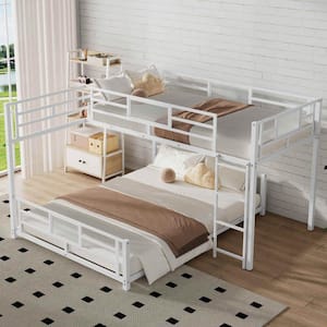 White L-Shaped Metal Twin Over Full Size Bunk Bed