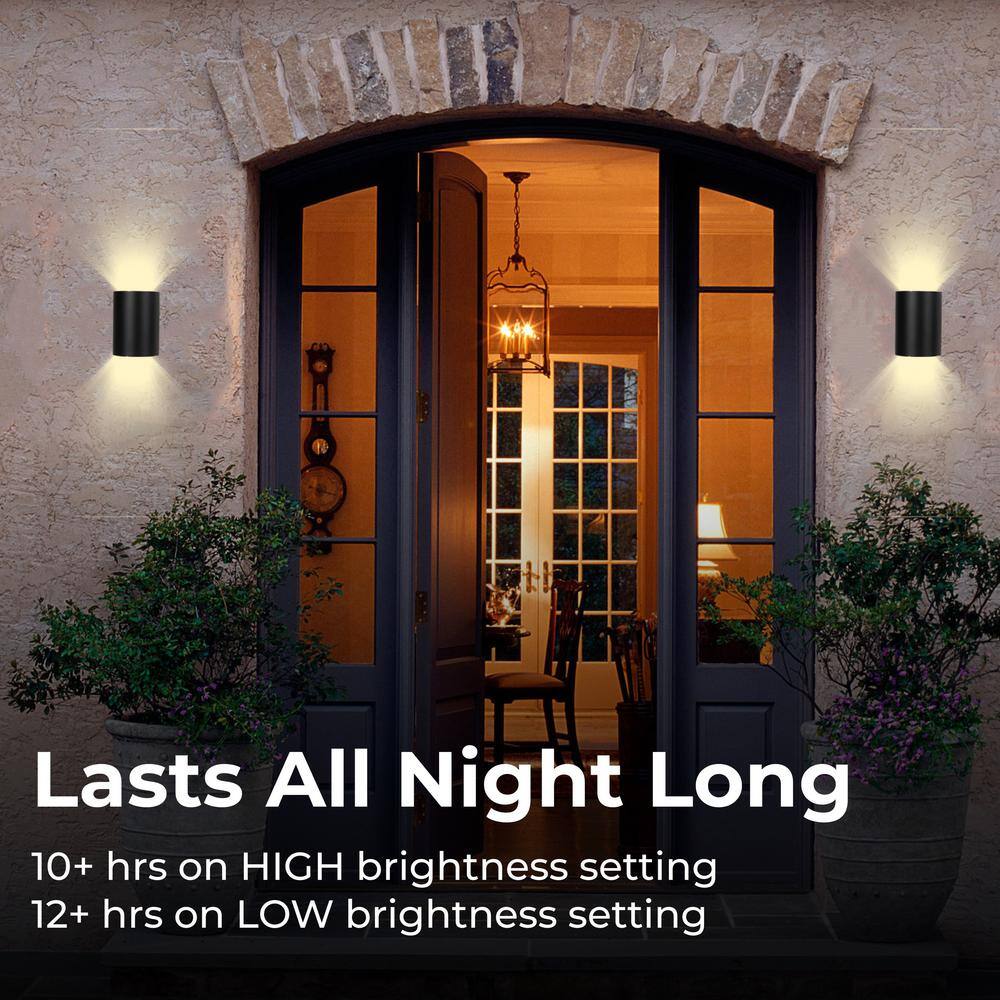 Black Aluminum Cylinder Solar Powered Outdoor Wall Sconce