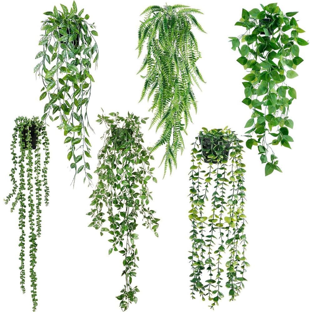 24 in. Green Fake Plant Hanging Plants with Pots, Artificial Ivy Vine Faux 