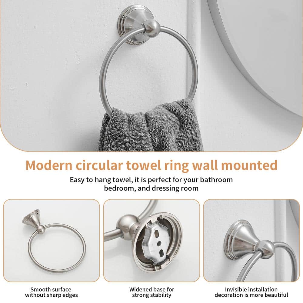 Brushed Nickel Wall Mounted Single Towel Ring