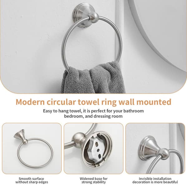 Traditional Wall Mounted Towel Ring Bathroom Accessories Hardware in Brushed Nickel