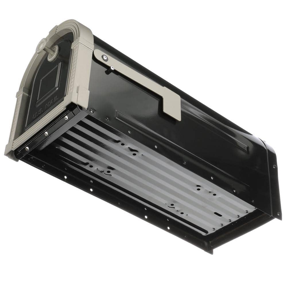 Brunswick Large Black and Brushed Nickel Steel Post-Mount Mailbox