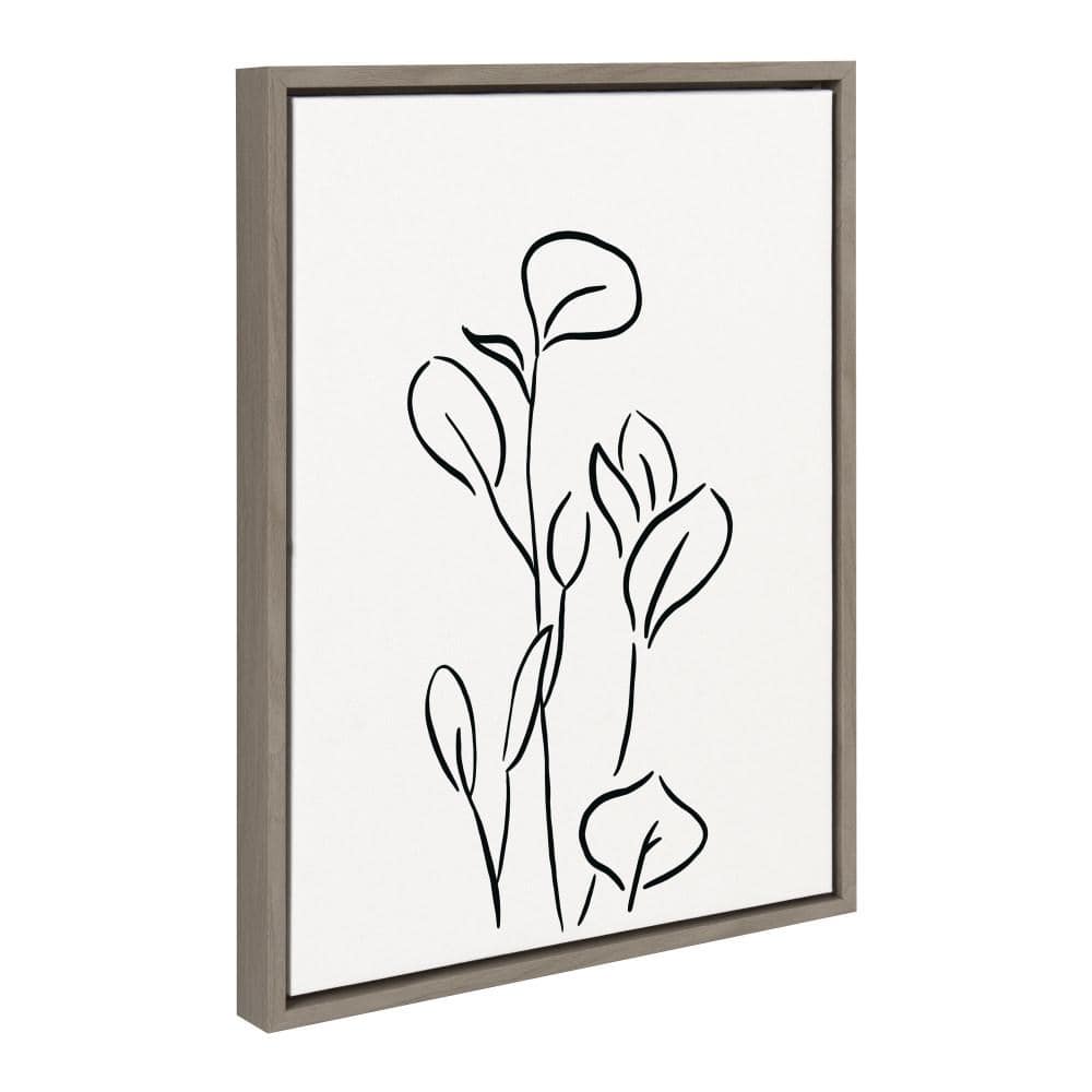 Gray Framed Abstract Botanical Canvas Wall Art, 18x24