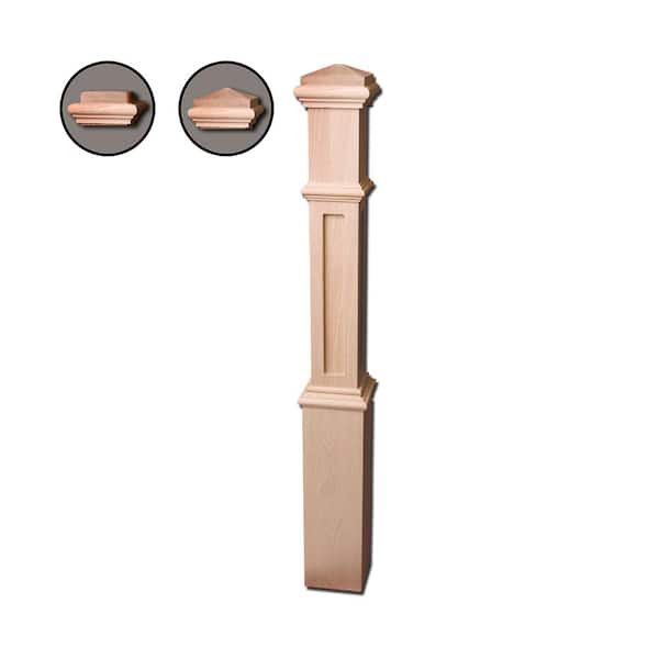 56 in. x 6 in. Red Oak Contemporary Style Wood Box Newel Post
