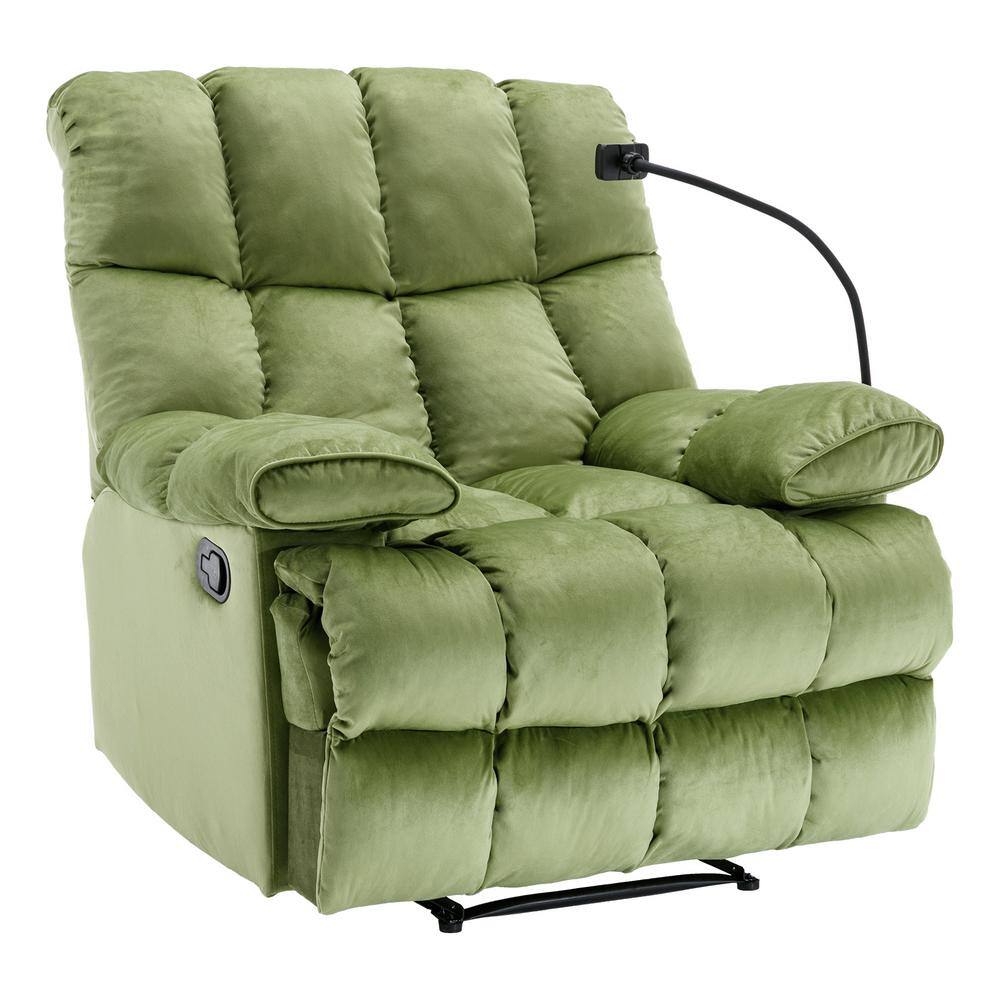 Pinksvdas 39.4 in. Green Big and Tall 3 Position Recliner, Dutch Velvet Manual Recliner for
