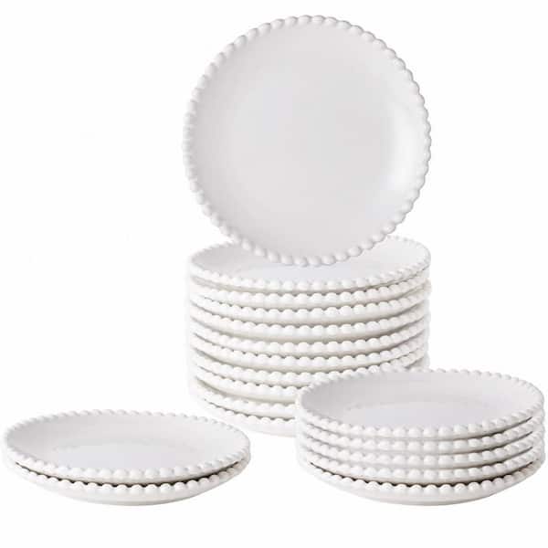 Set of 18 Small Round 5.5 in Ceramic Dessert Plates with Beaded Edge for Appetizers and Snacks Mini Plate