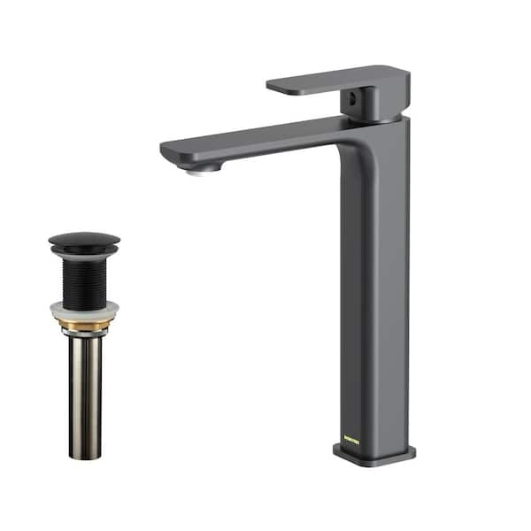 Karran Venda Single Handle Single Hole Vessel Bathroom Faucet with Matching Pop-up Drain in Matte Black