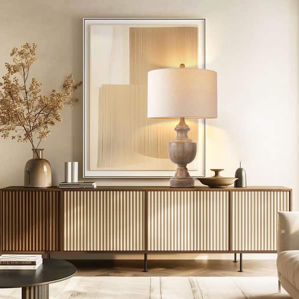 26.8 in. Large Brown Resin Table Lamp Farmhouse Bedside Lamp End Lamp with Linen Shade 9W LED Bulb for Living Room Study