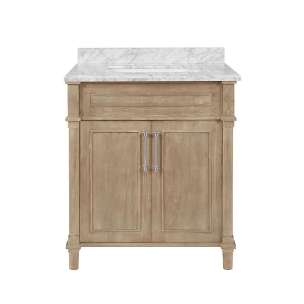 Aberdeen 30 in. Single Sink Antique Oak Bath Vanity with Carrara Marble Top (Assembled)