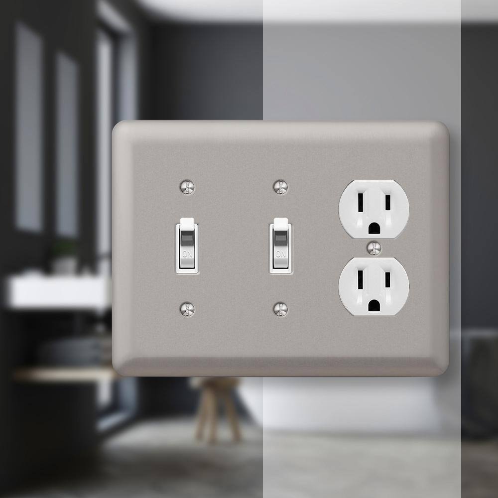 Brushed Nickel Steel 2 Toggle 1 Duplex Wall Plate