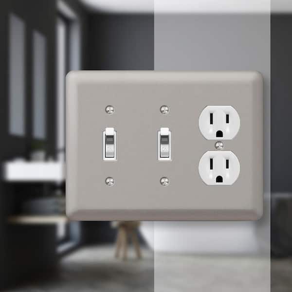 Declan 3 Gang 2-Toggle and 1-Duplex Steel Wall Plate - Pewter