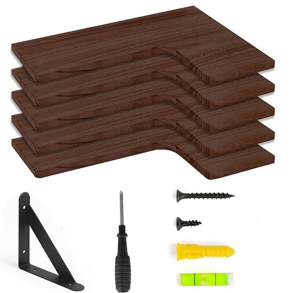 Unbranded 16.1 in. W x 11.4 in. D Brown Corner Decorative Wall Shelf, Floating Shelves (Set of 5)