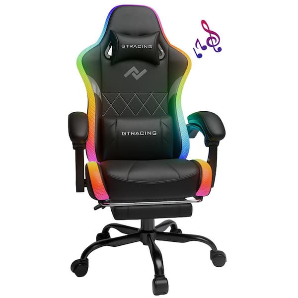 Faux Leather Speaker Gaming Chair Adjustable Height Heavy Duty Ergonomic Computer Office Desk Chair, RGB Speaker