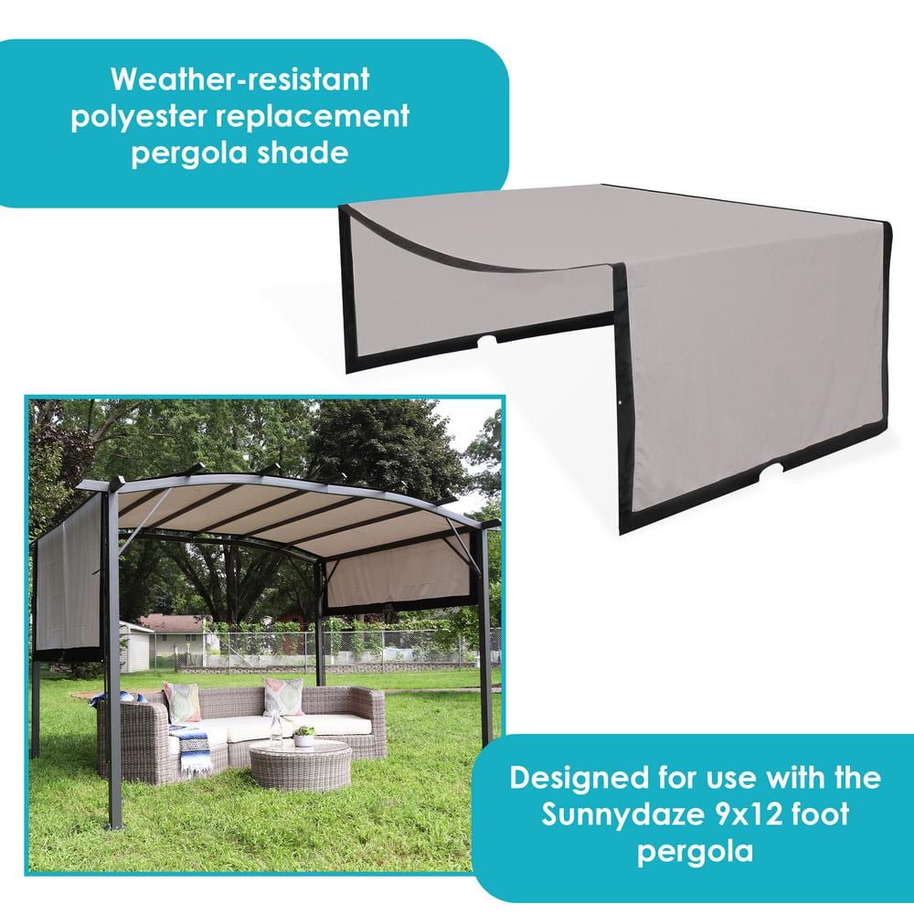 Gray 9x12 Foot Polyester Retractable Pergola Canopy Shade