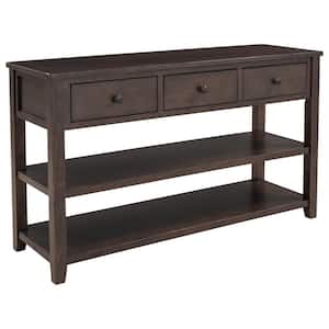 Classic Entryway Tables 50 in. Rectangle Espresso Wood Console Table with 3 Drawers and 3-Open Shelf