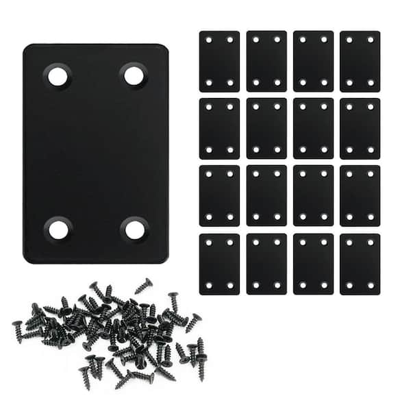 Angel Sar 2.36 in. x 1.49 in. x 0.06 in. Black Stainless Steel Fixing Joining Plate, Brace Bracket for Wood Furniture (16-Pack)
