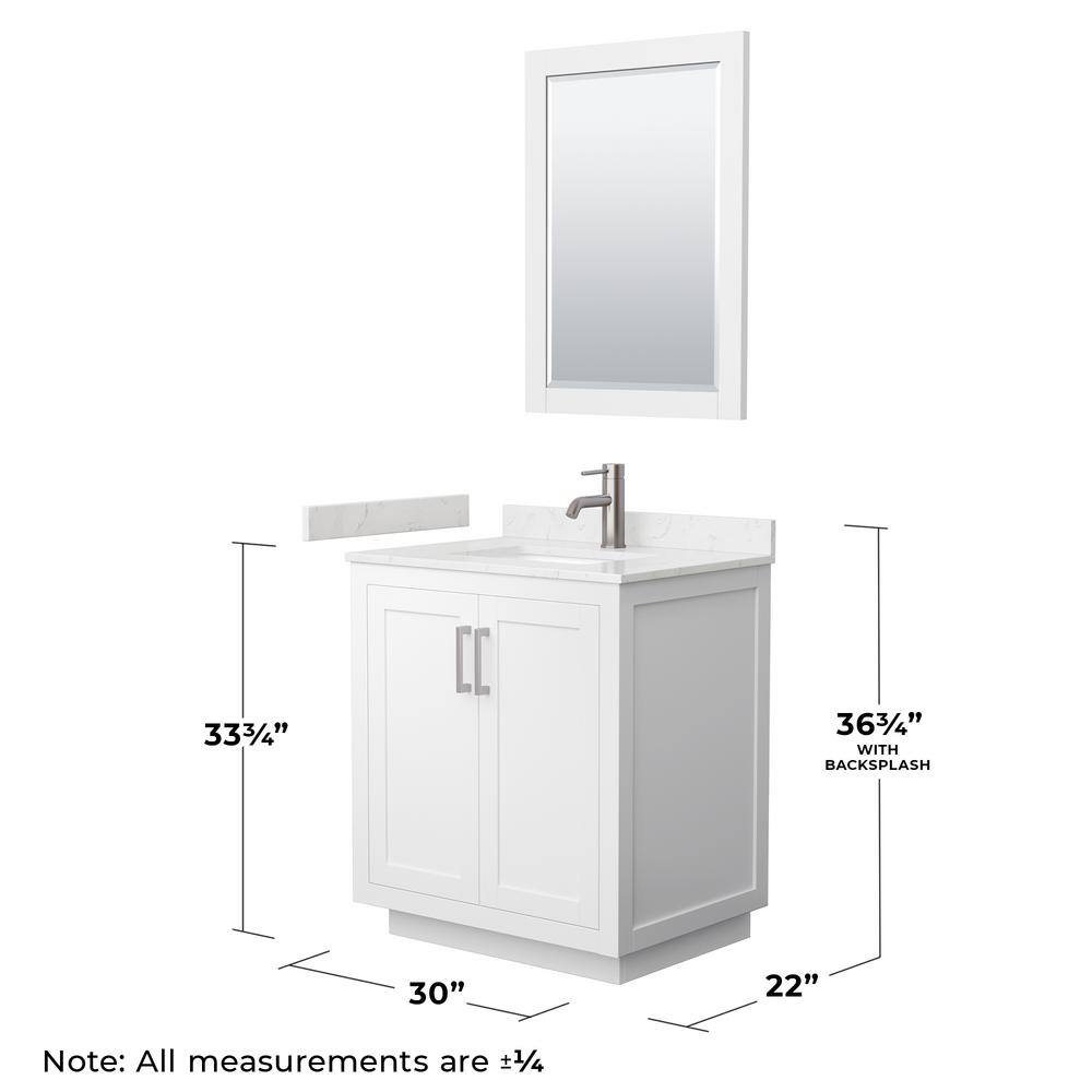 Miranda 30'' White Single Freestanding Bathroom Vanity with Carrara Marble Top