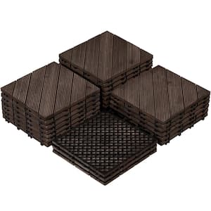 12" x 12" Fir Wood Flooring Tiles Indoor and Outdoor For Patio Garden Deck Poolside Balcony Black