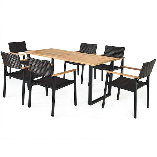 Liviza 7-Piece Wood Outdoor Dining Set with Large Acacia Wood Table Top
