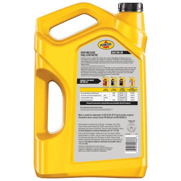 Pennzoil Full Synthetic High Mileage Motor Oil SAE 0W-20 5