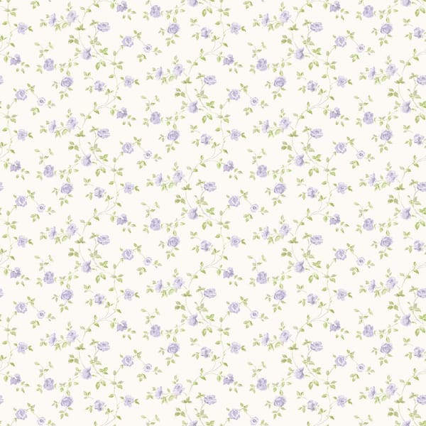 Unbranded Miniatures 2-Lilac/Green/White Miniature Rose Trellis Design Matte Finish Non-Pasted Vinyl on Non-Woven Wallpaper Roll