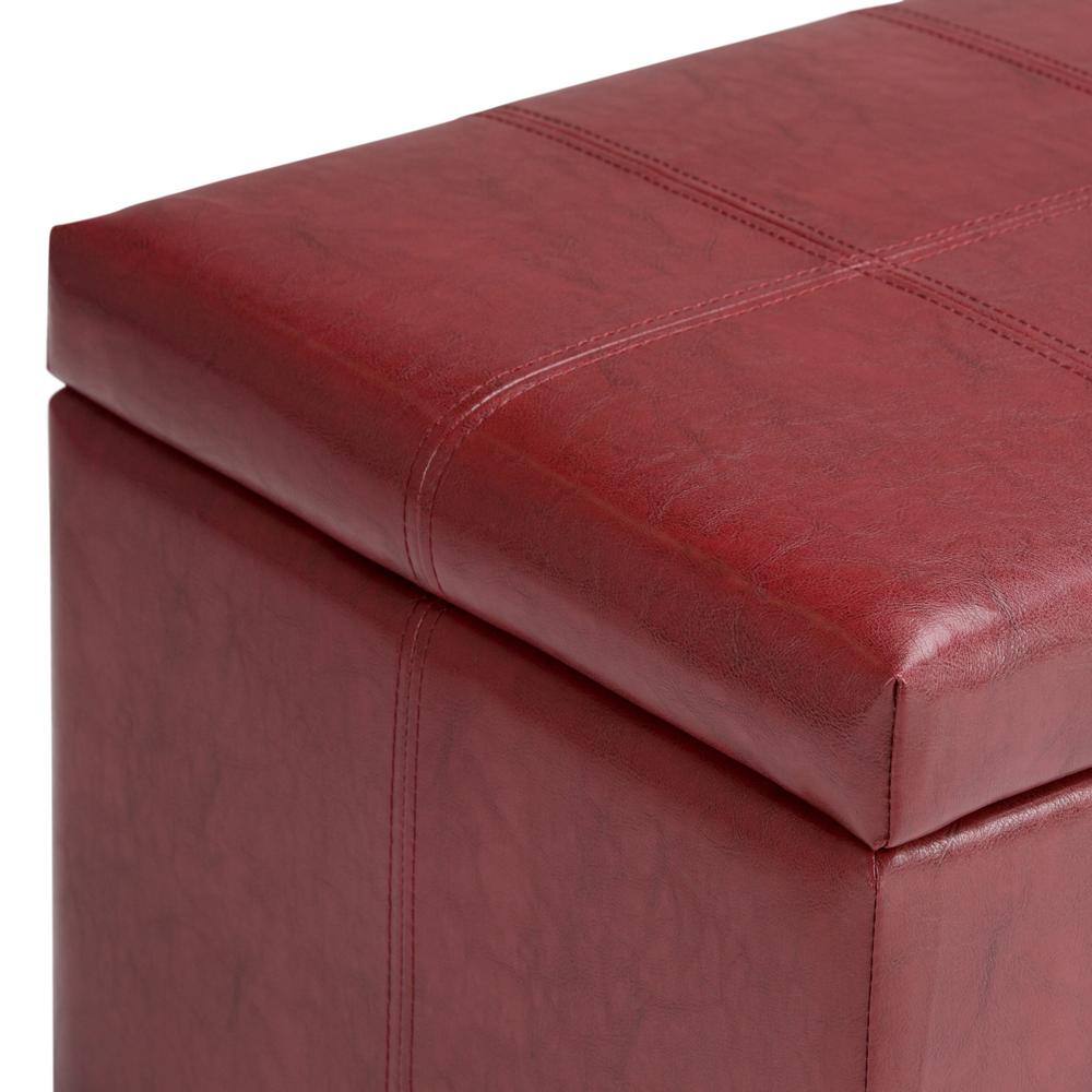 Radicchio Red Faux Leather Rectangular Storage Ottoman Bench