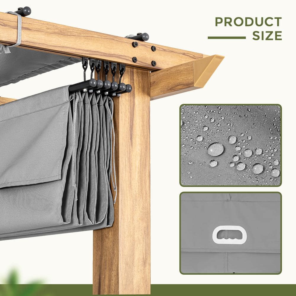 12' x 12' Woodgrain Aluminum Pergola with Gray Canopy