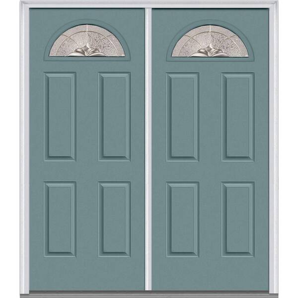 MMI Door 72 in. x 80 in. Heirloom Master Right-Hand Inswing Fan Lite Decorative Glass 4-Panel Painted Steel Prehung Front Door