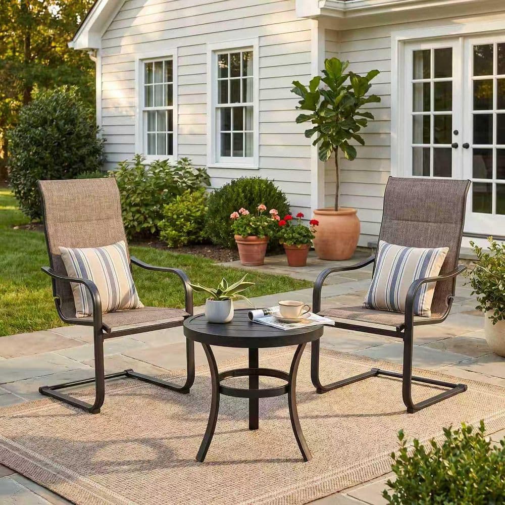 "3-Piece Patio Bistro Set,2 C-Spring Sling Patio Chairs &19.7"" Round Side Table,Black for Yard & Balcony" price history on PriceWatchPro